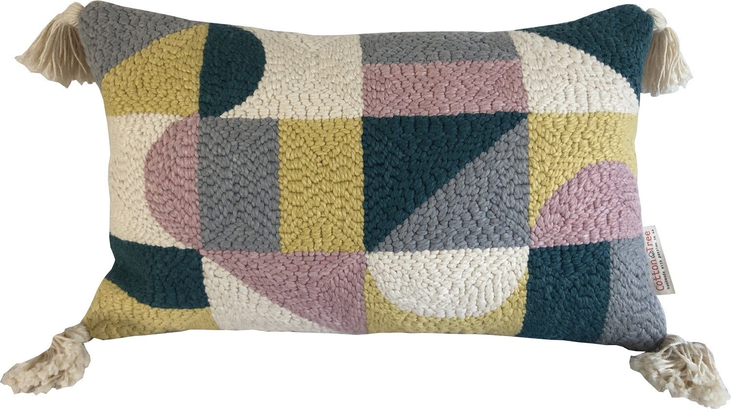 Hand-punched cotton cushion cover, geometric pattern 1, 50×30cm