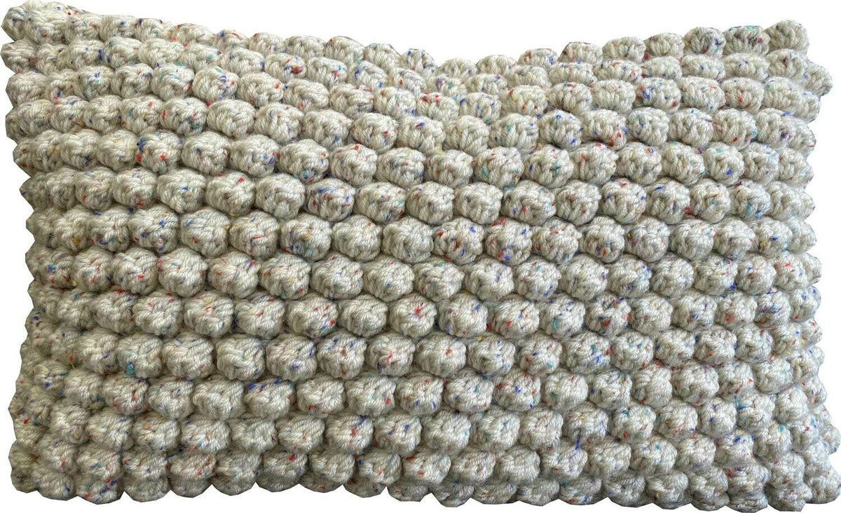 Hand-crocheted bobble cushion cover with coloured fleck, 50×30cm