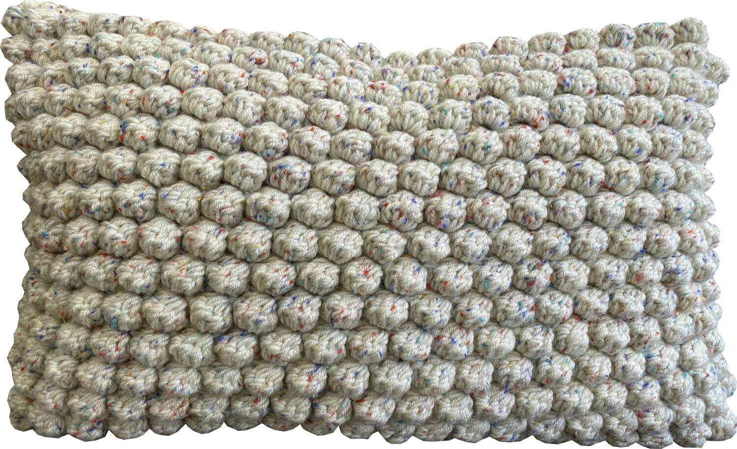 Hand-crocheted bobble cushion cover with coloured fleck, 50×30cm