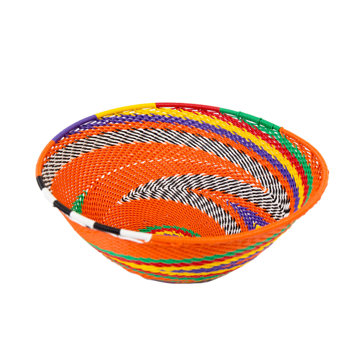 Handwoven Zulu telephone wire bowl in orange