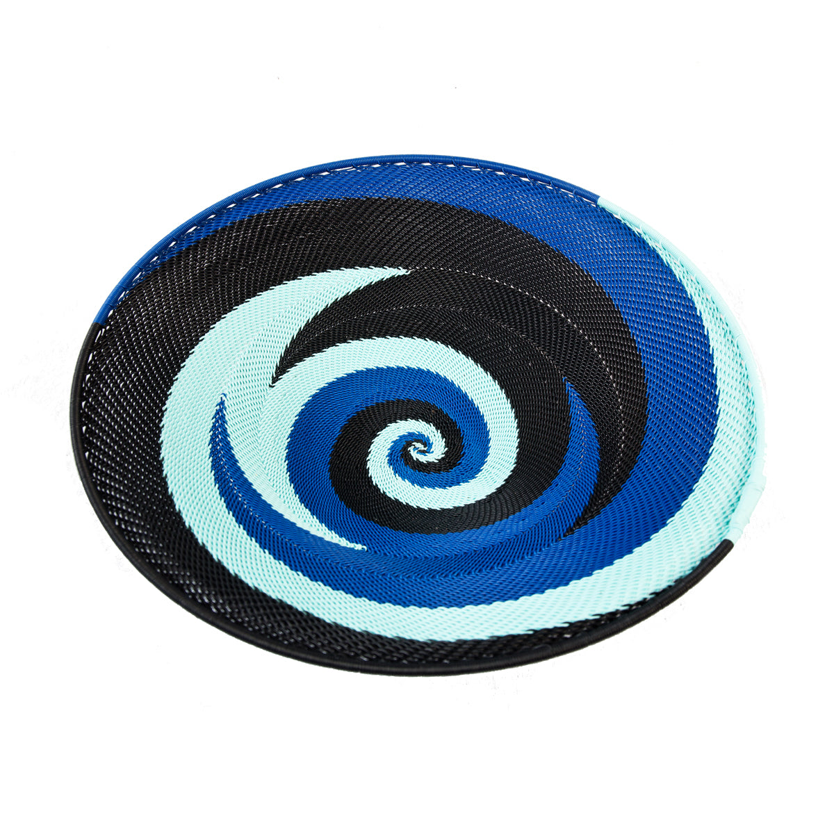 Handwoven Zulu telephone wire bowl in blue