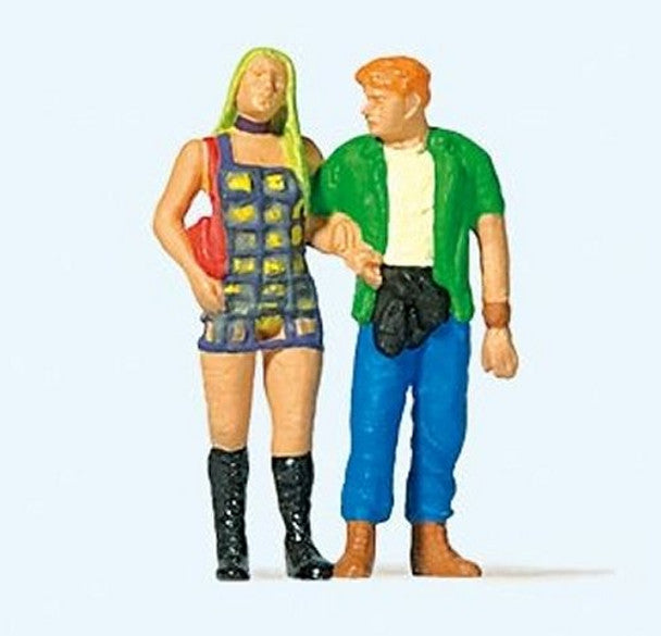 Hand-painted walking couple miniature terrarium figures, 1:87 scale