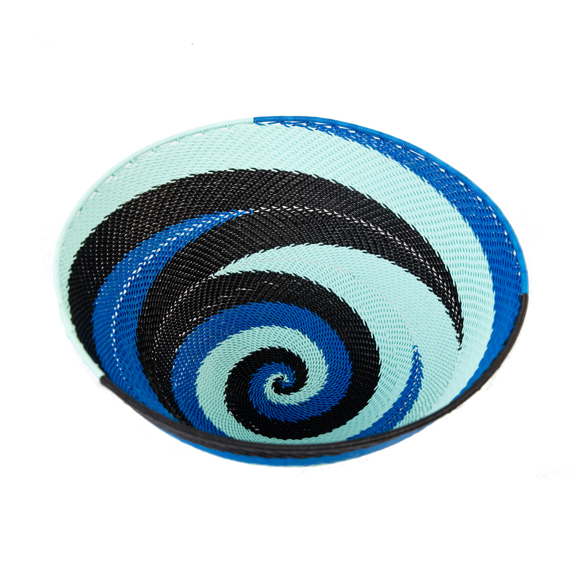 Handwoven Zulu telephone wire bowl in blue