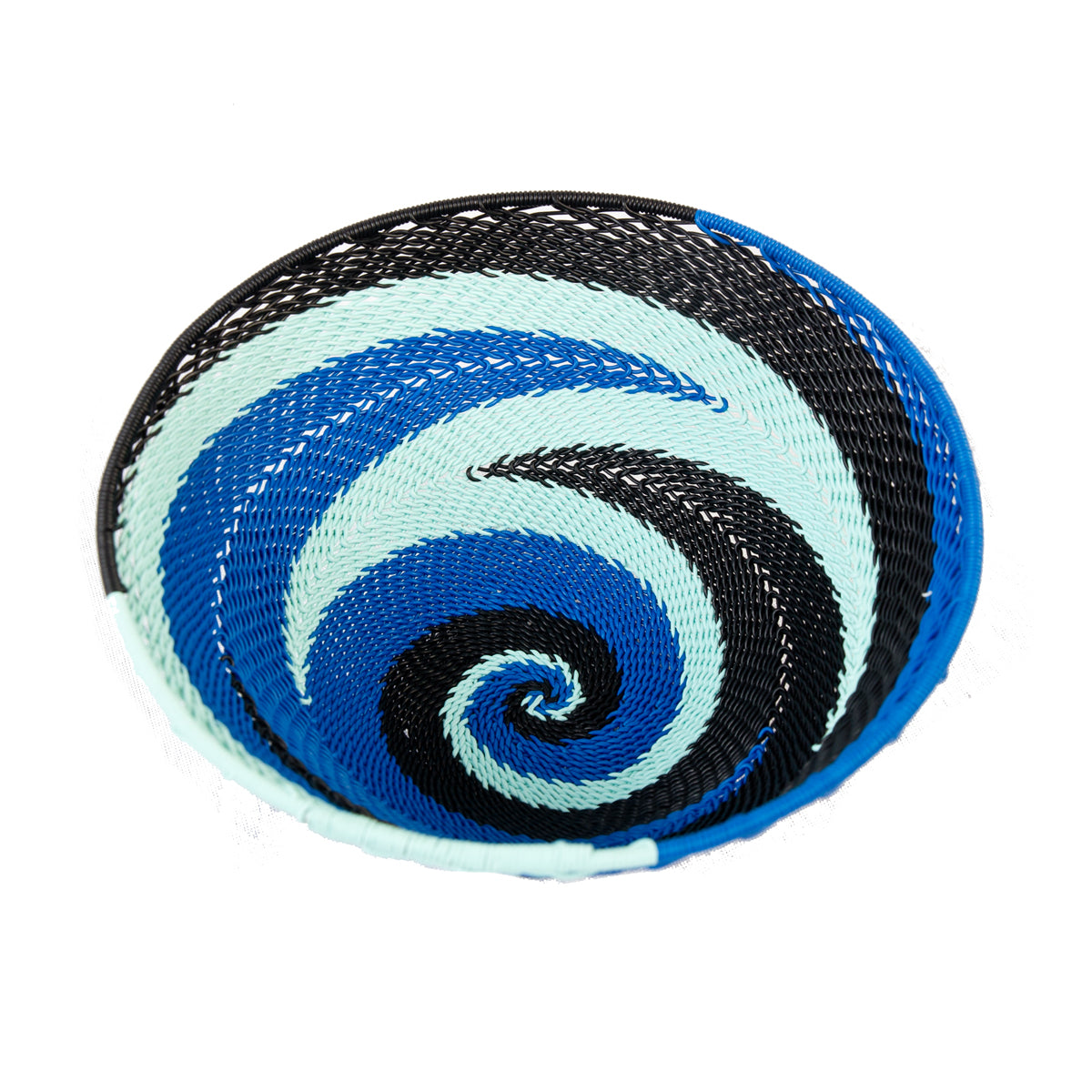 Handwoven Zulu telephone wire bowl in blue