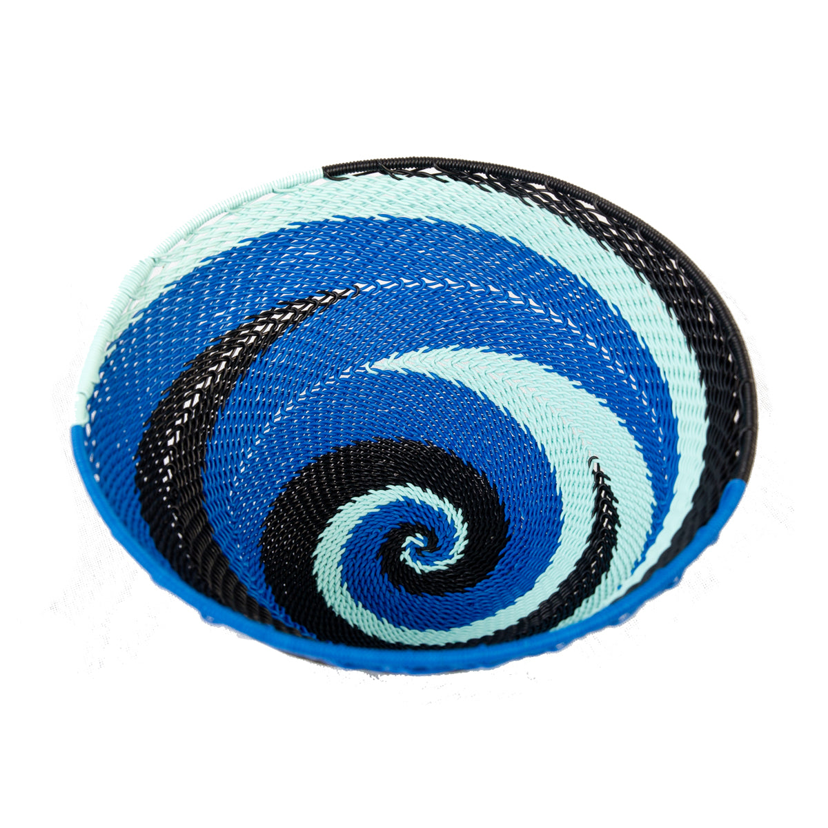 Handwoven Zulu telephone wire bowl in blue