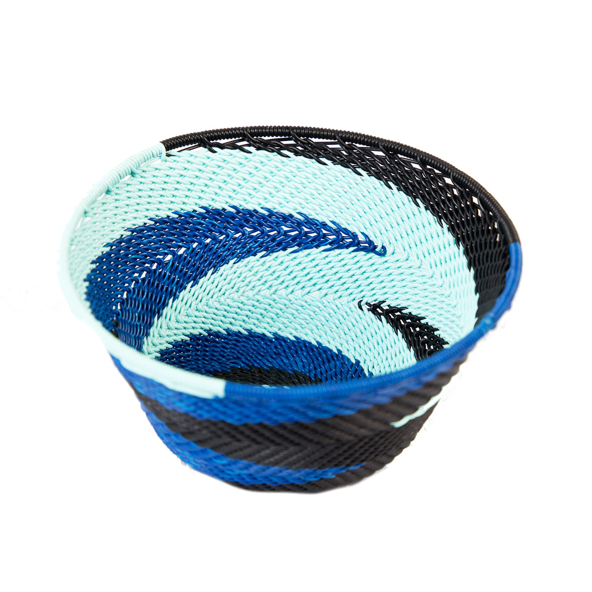 Small handwoven Zulu telephone wire bowl in blue