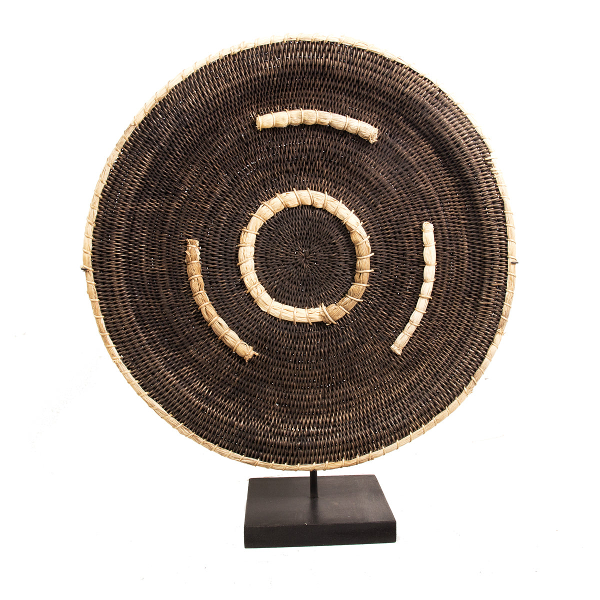 Old handwoven Makenge basket from Zambia on a stand
