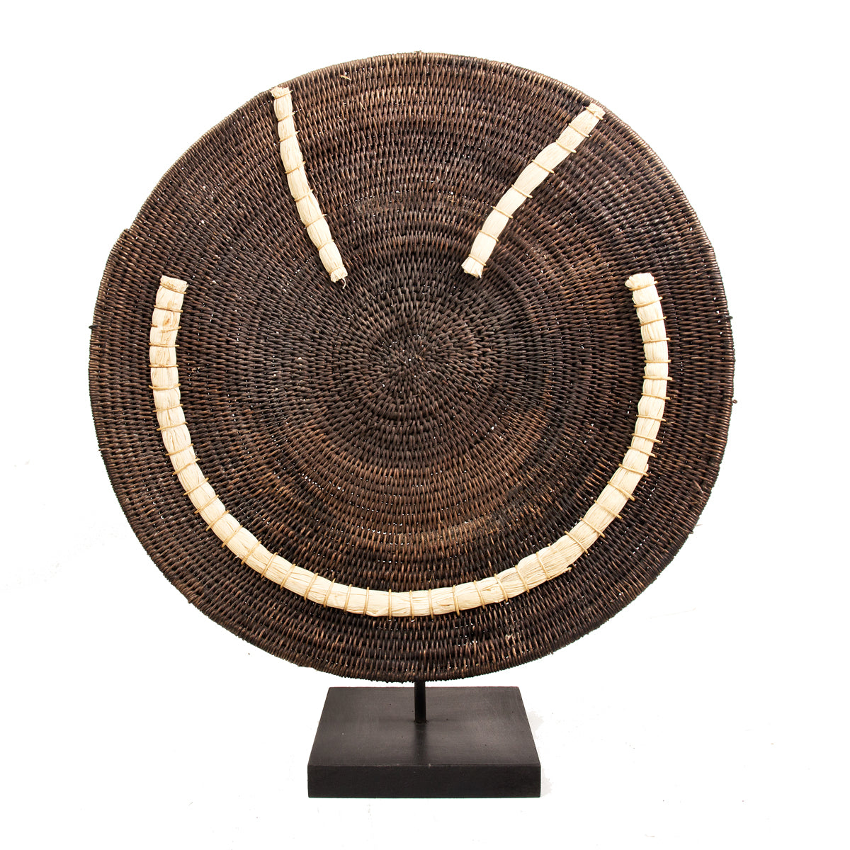 Old handwoven Makenge basket from Zambia on a stand
