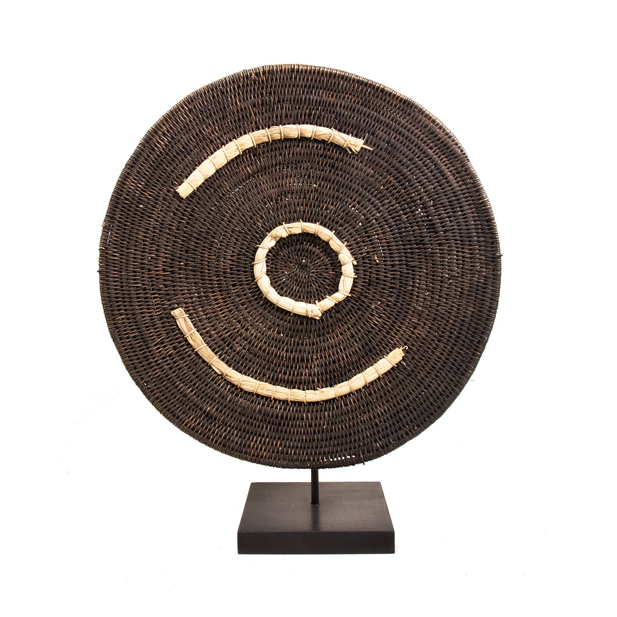 Old handwoven Makenge basket from Zambia on a stand