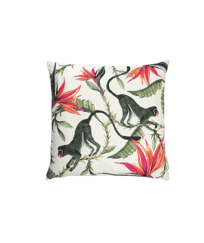 Ardmore Monkey Paradise silk cushion cover in Swamp colourway, 40cm