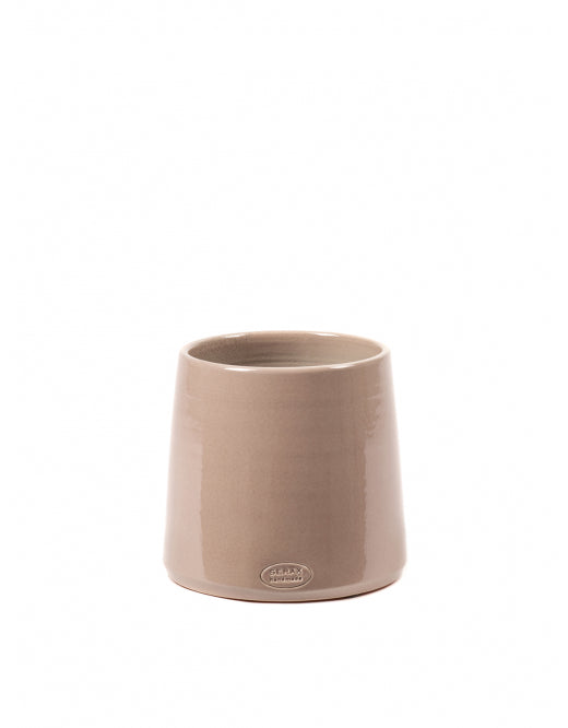 Pink glazed cone-shaped plant pot