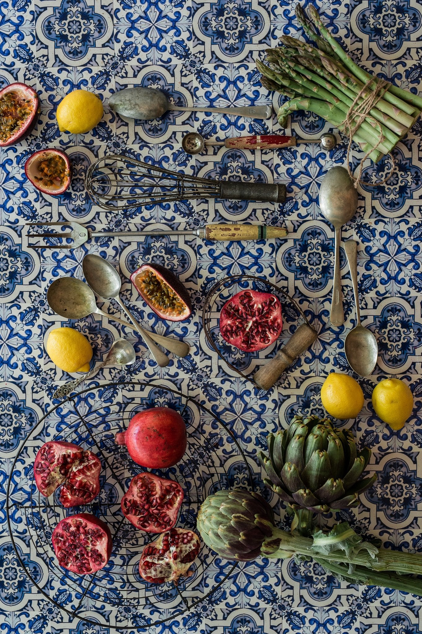Cotton/Linen blend Tea Towels - Original Food Photography and Styling featuring a delft utensil design