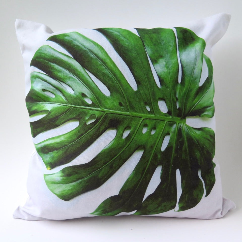 Delicious Monster (Monstera) botanical print scatter cushion cover on canvas, 45cm