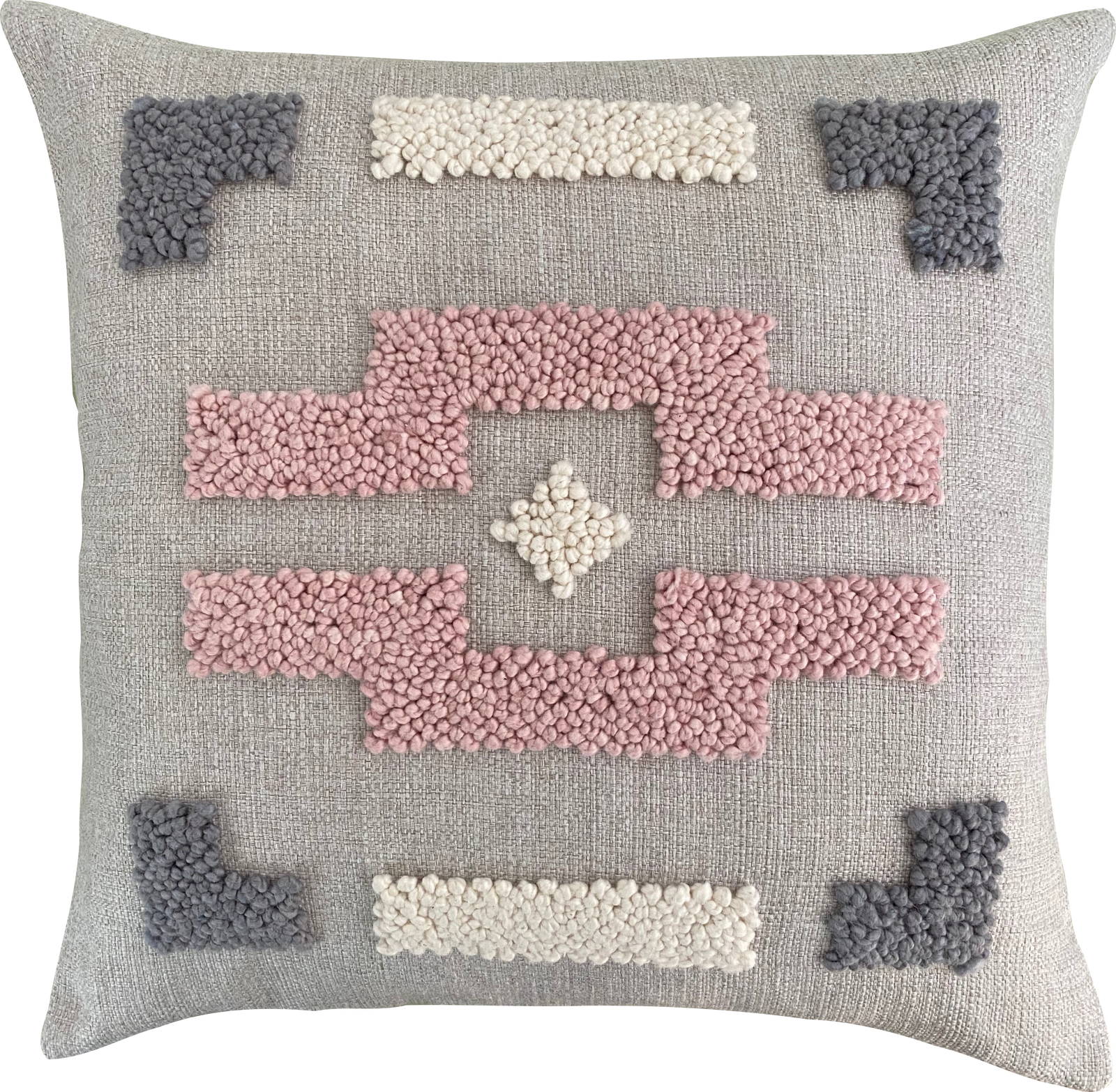 Punch needle Ndebele cushion cover — detail