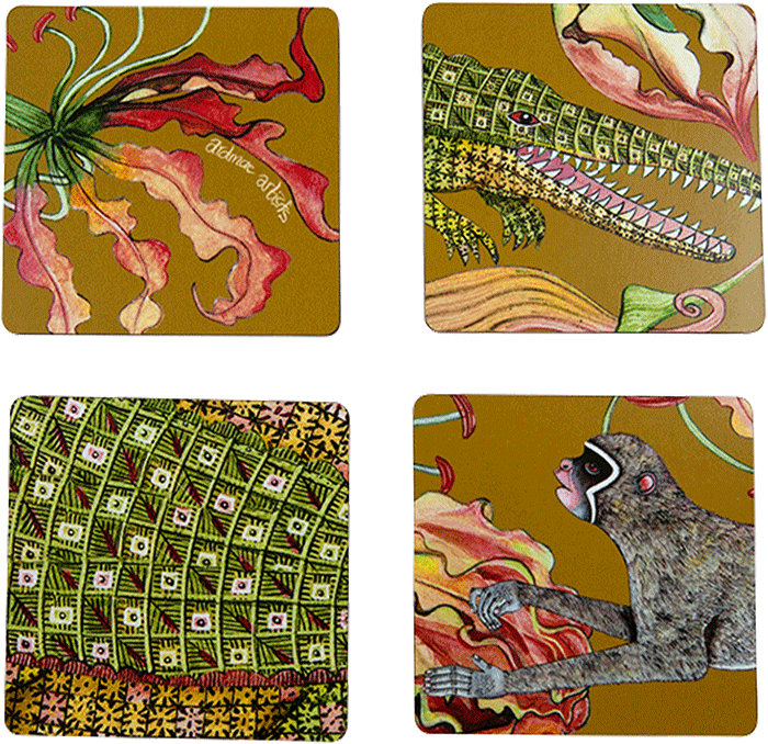 Flame Lily Swamp Coasters, Blue or Orange