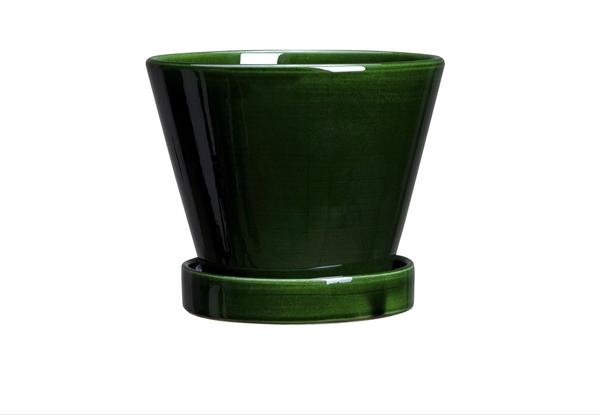 Julie Plant Pot and Saucer Glazed Emeral Green