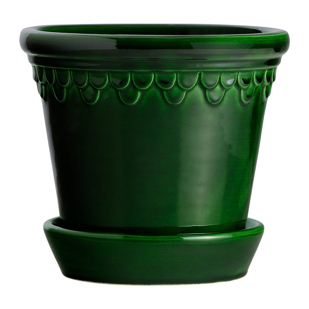 Copenhagen Glazed Plant Pot and Saucer - Emerald