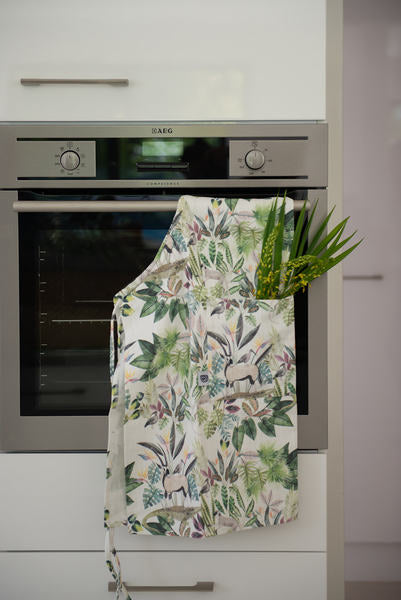 100% cotton apron made in South Africa showcasing the beautiful flora and fauna of the landscape