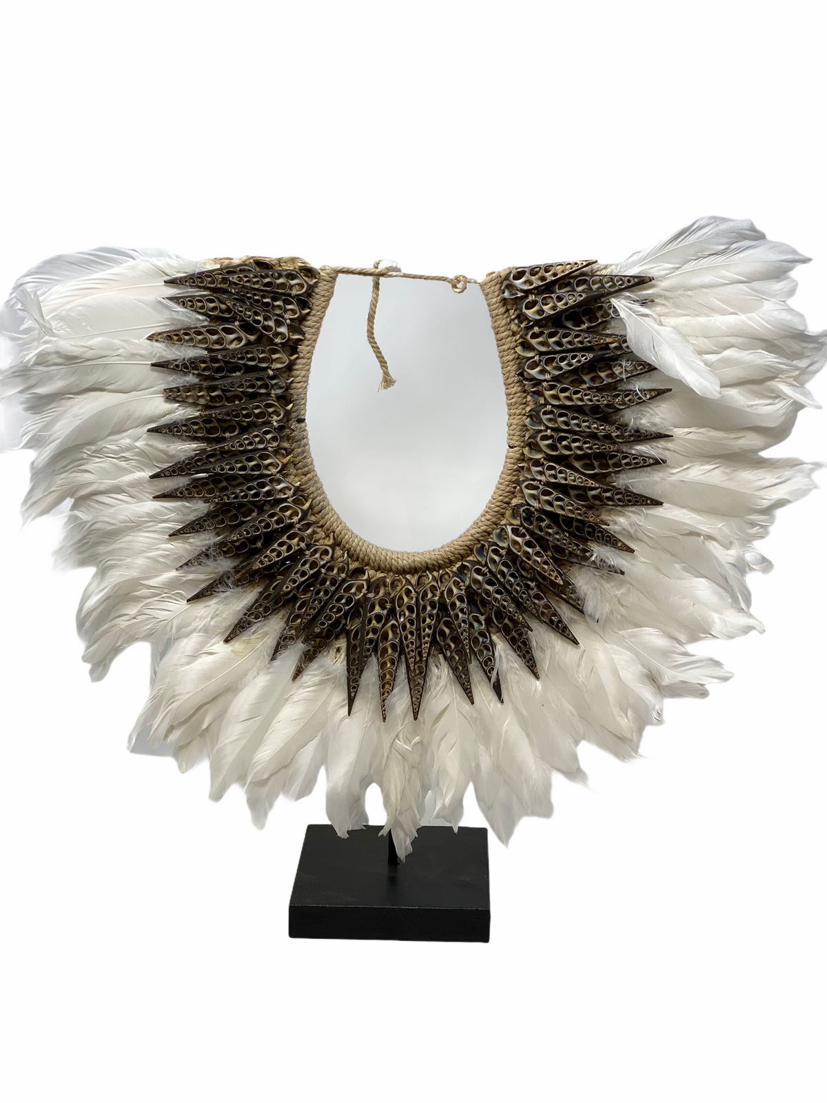 Dark Shell &amp; White Feather necklace