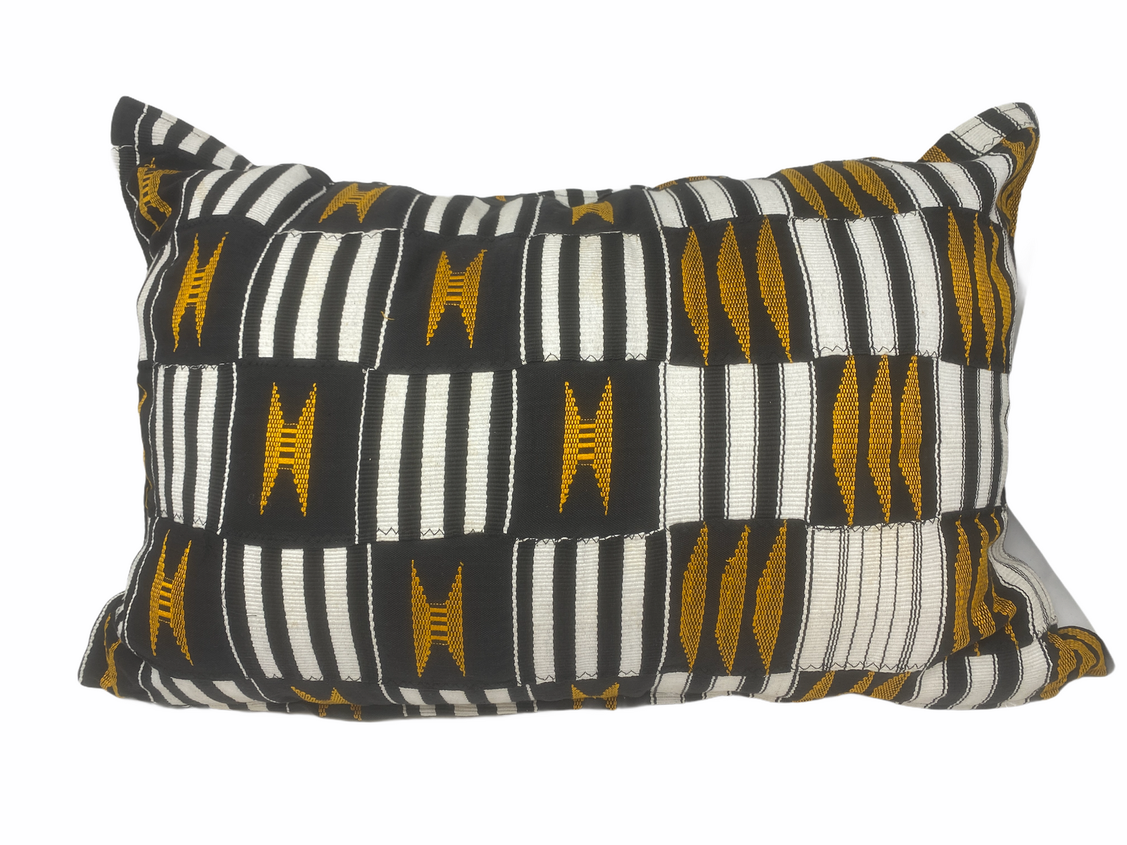 Hand-stitched Ewe strip-woven cloth cushion from Ghana, 70×50cm