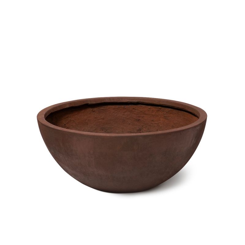 Rustic-finish concrete bowl planter, for indoors or out