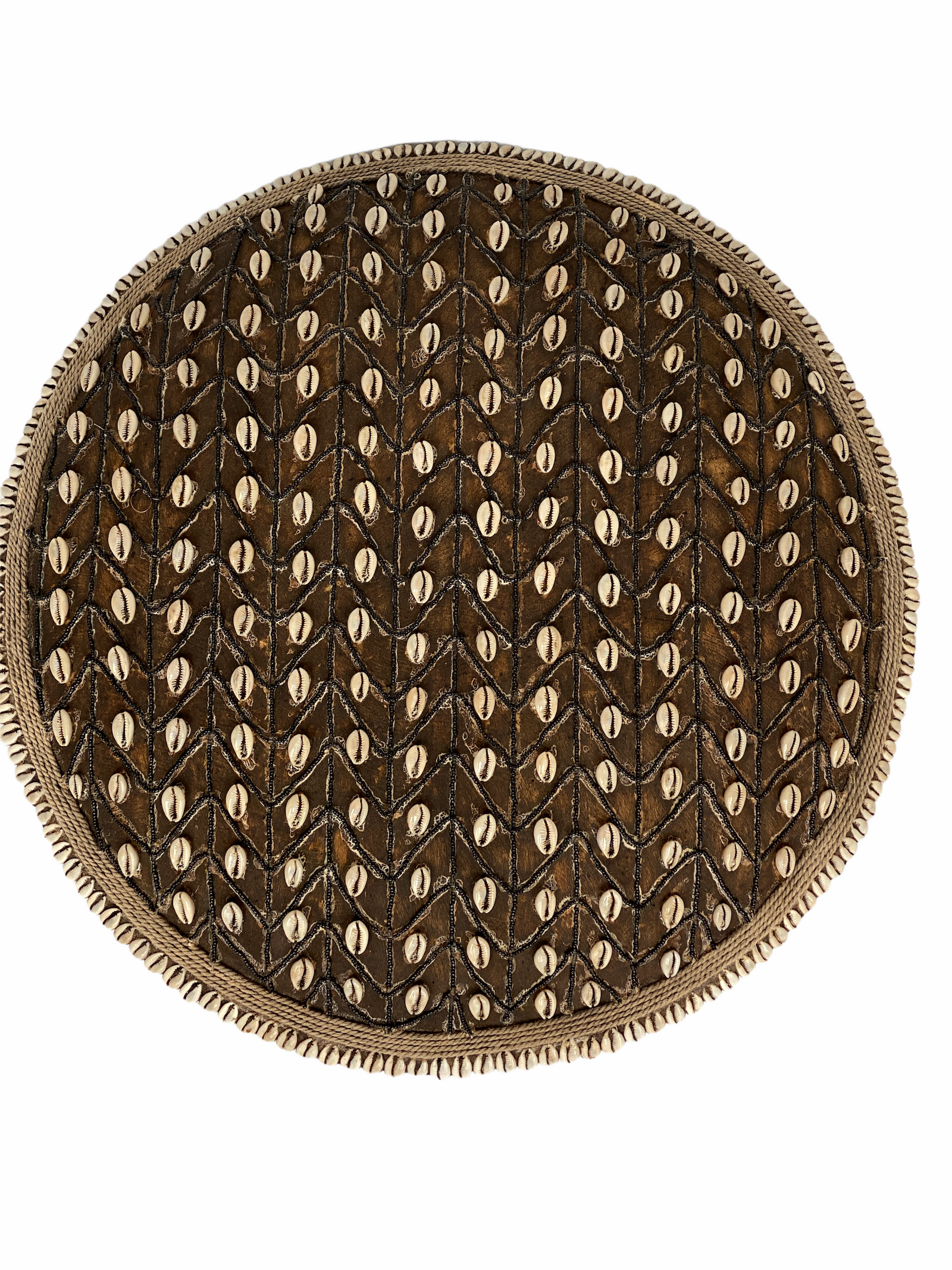 Cameroon beaded shield in black and white, handcrafted Tikar Baobab-wood shield