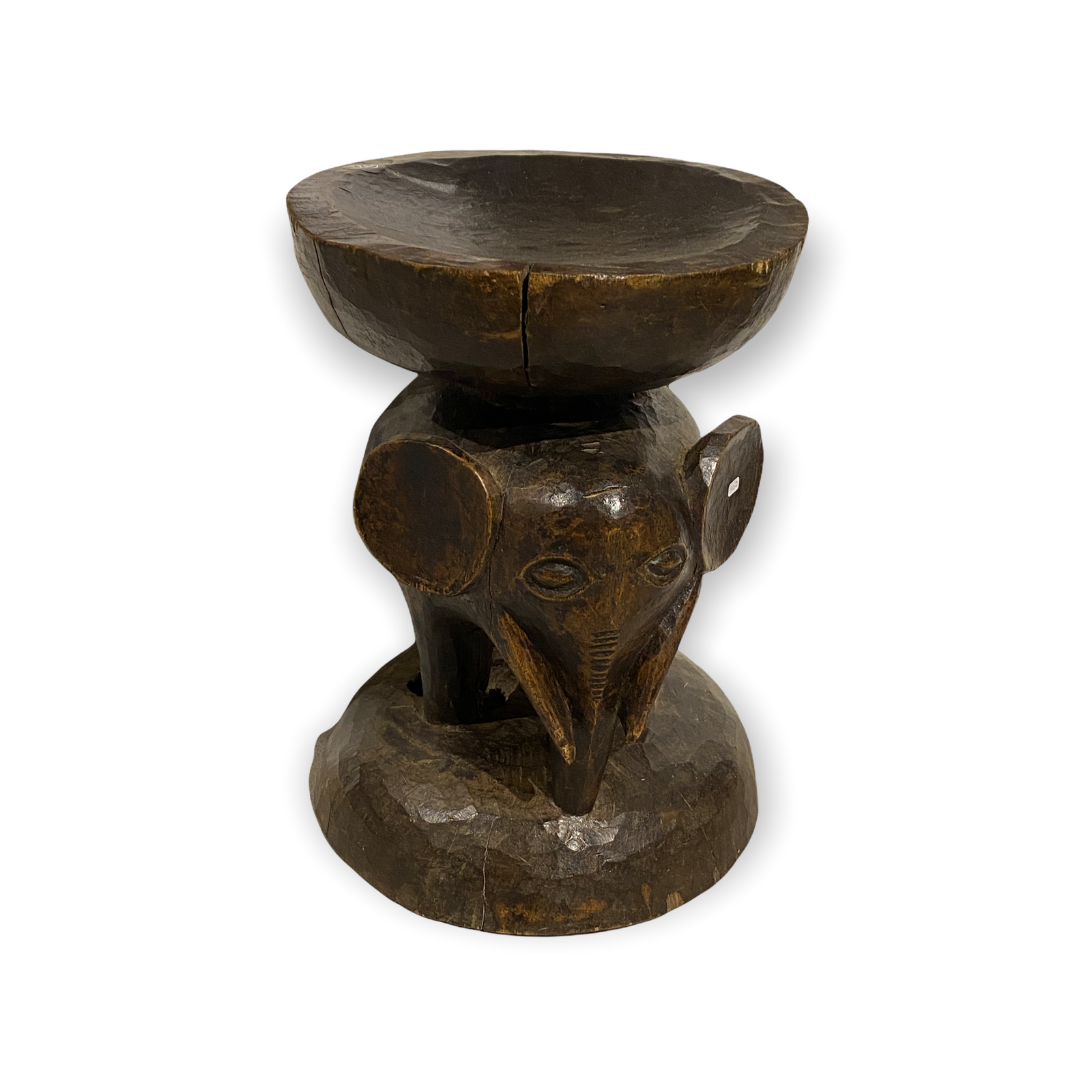 Rare old hand-carved Tonga stool from Zimbabwe with carved elephant detail