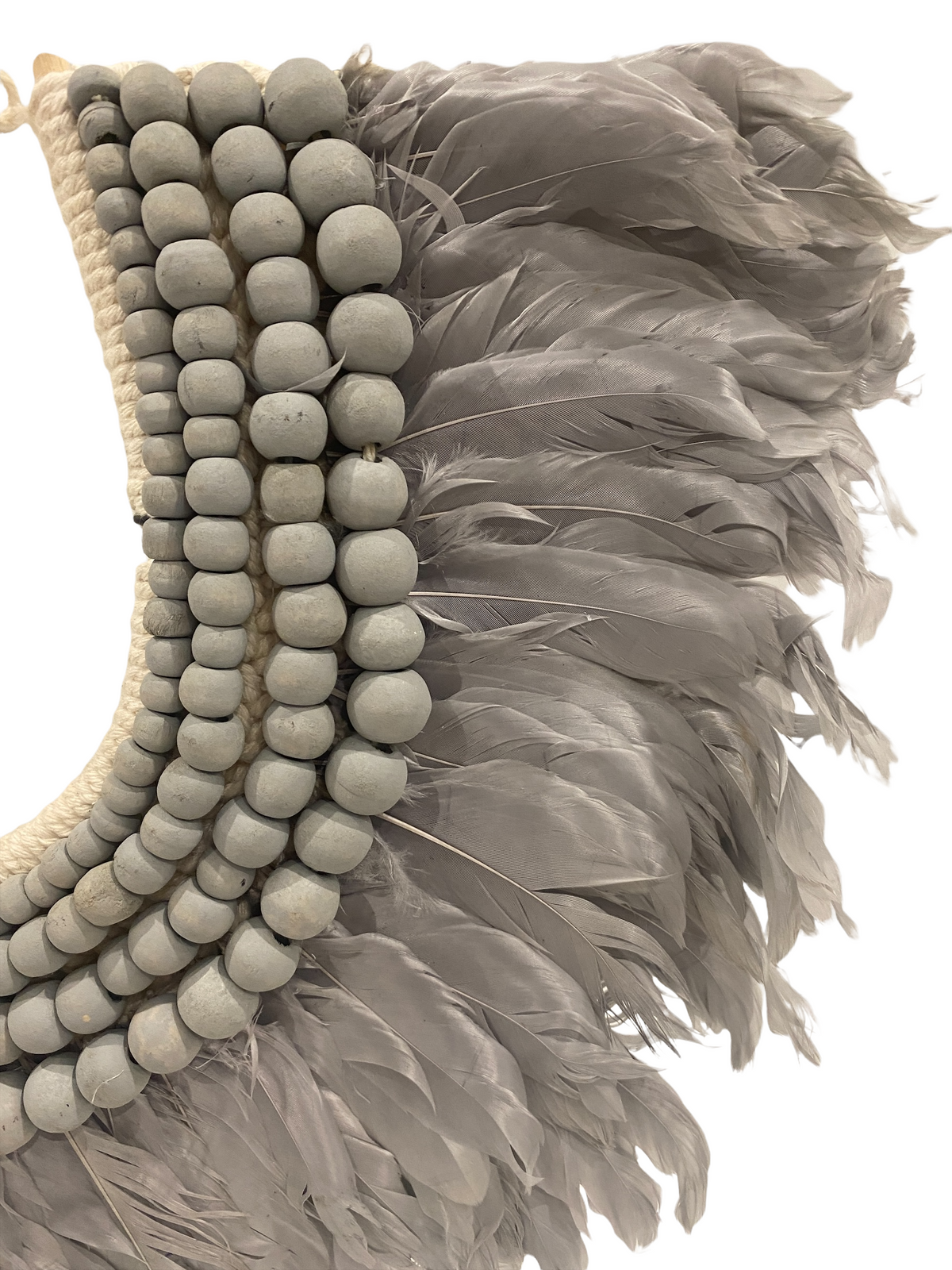 Feather and beaded necklace (22.2) blue grey