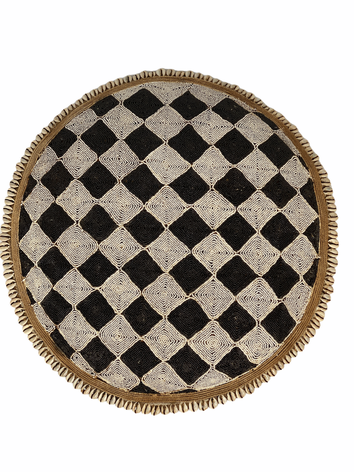 Cameroon Beaded Shield CW07- L - 55cm black and white
