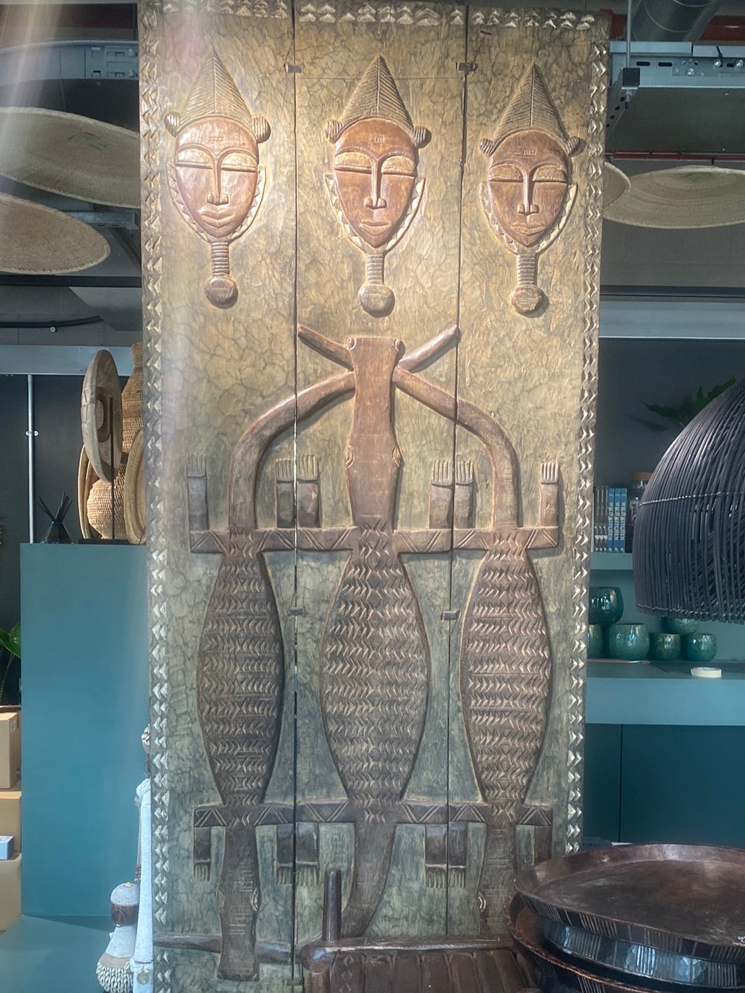 Carved Baule door (Anuan) from Côte d'Ivoire, vintage African wall art