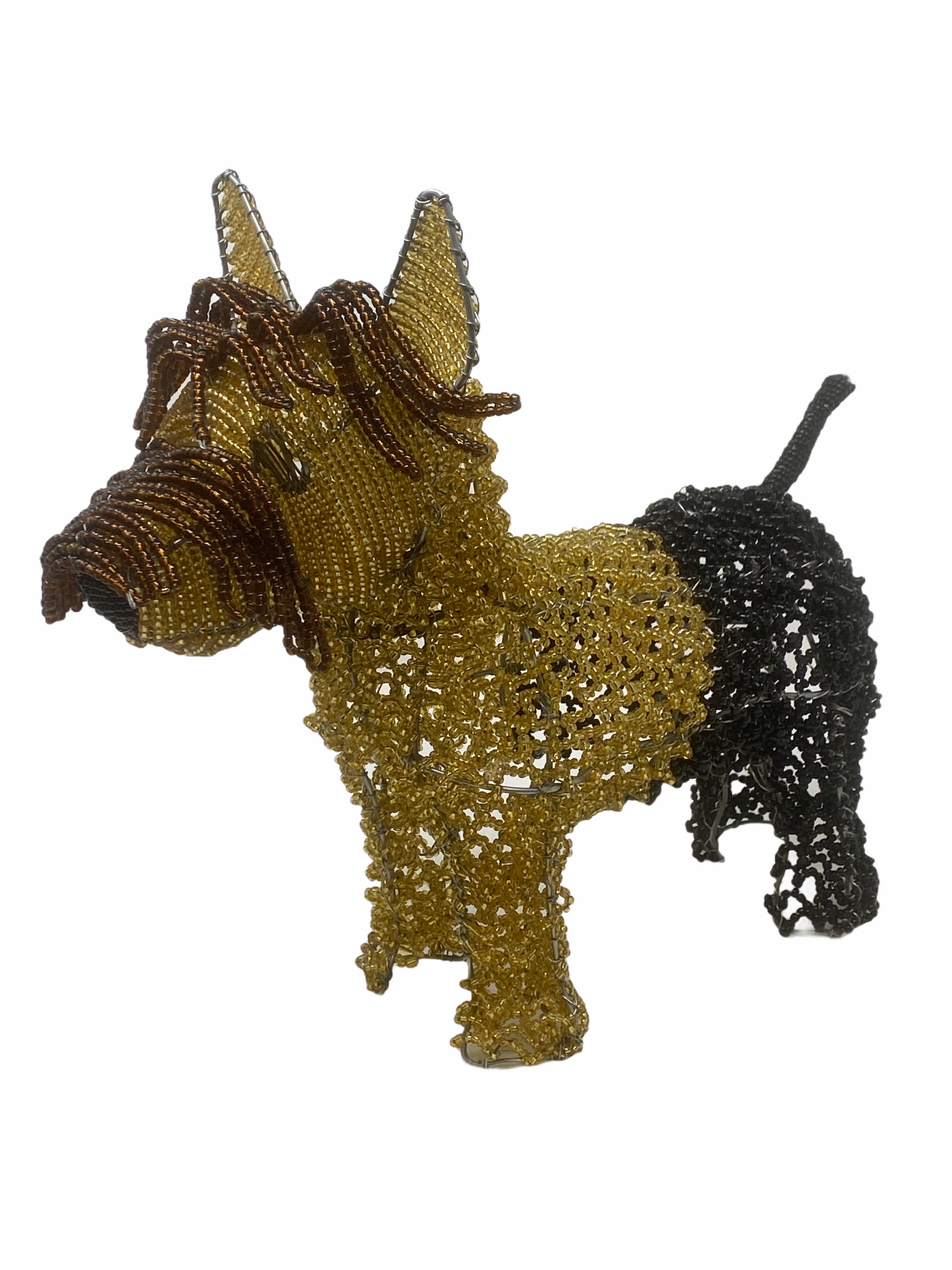 Hand-beaded Yorkshire Terrier sculpture, glass beads on wire, South Africa
