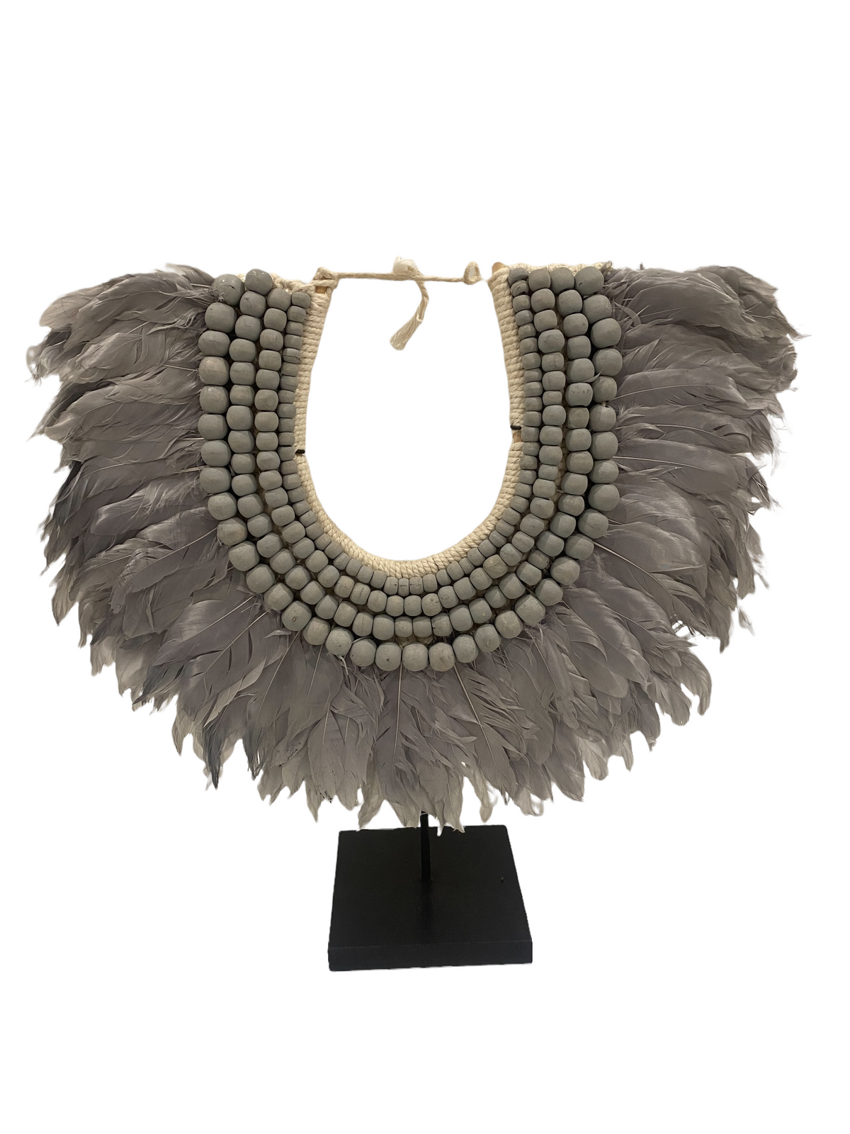 Feather and beaded necklace (22.2) blue grey