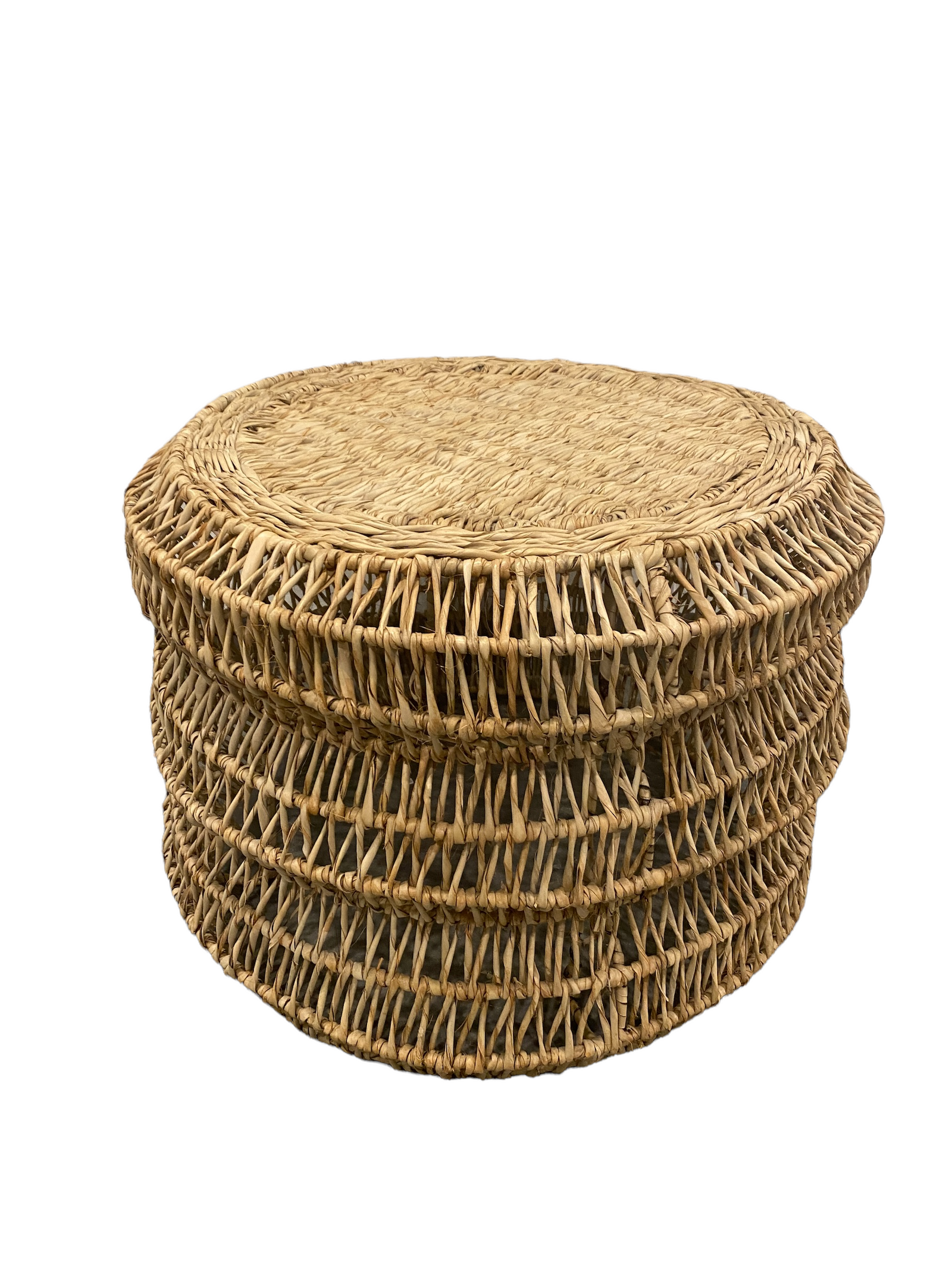 Handmade woven side table, made by craftspeople on the coast of Mozambique — bought directly from them, so your purchase supports the makers and their families