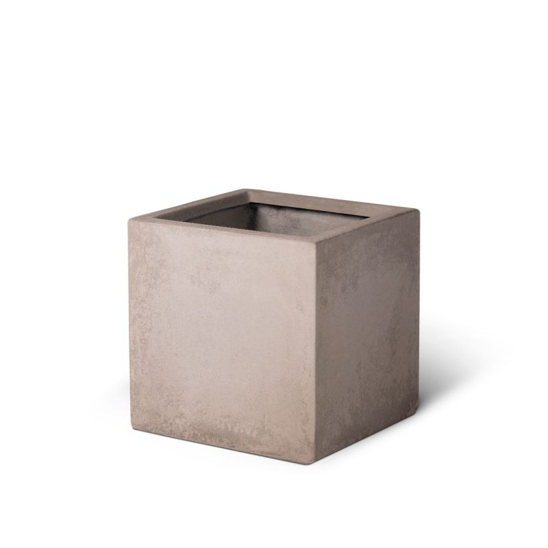 Industrial-look cement cube planter in reinforced concrete, for indoors or out