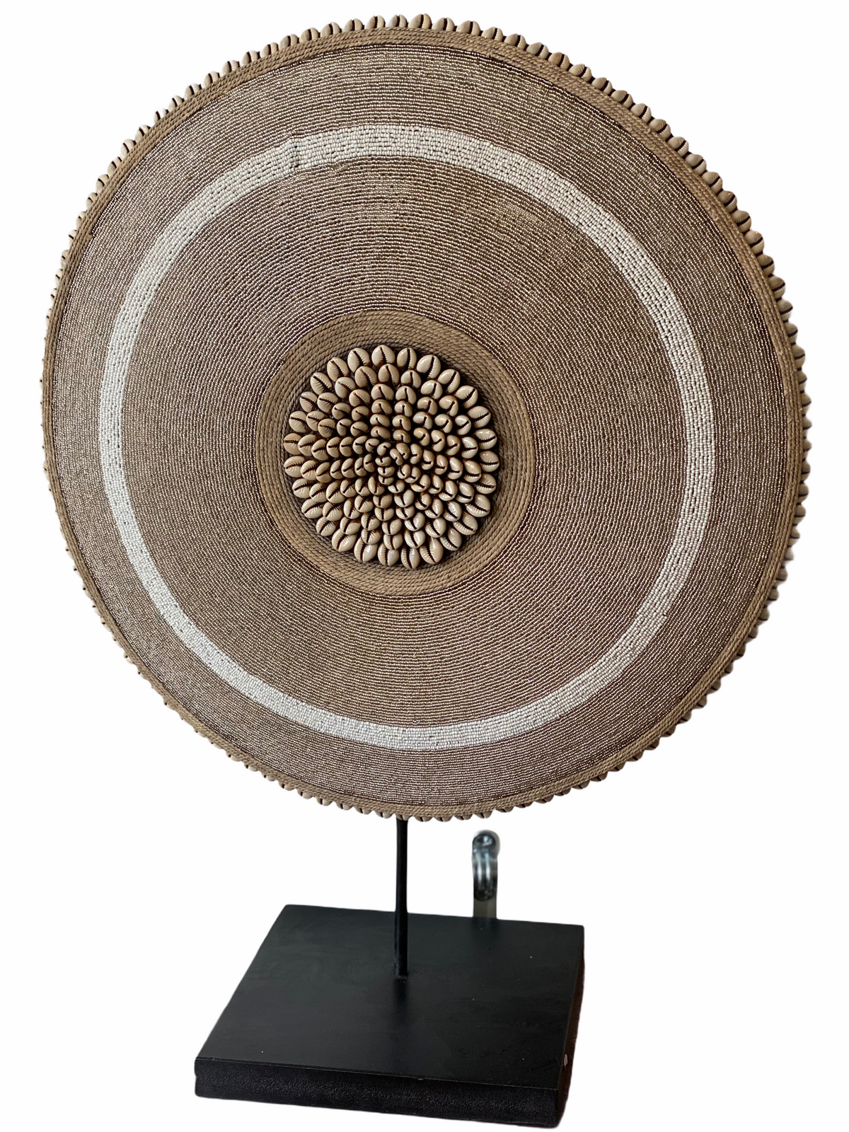 Cameroon Beaded Shield - L - 55cm - Gold &amp; White