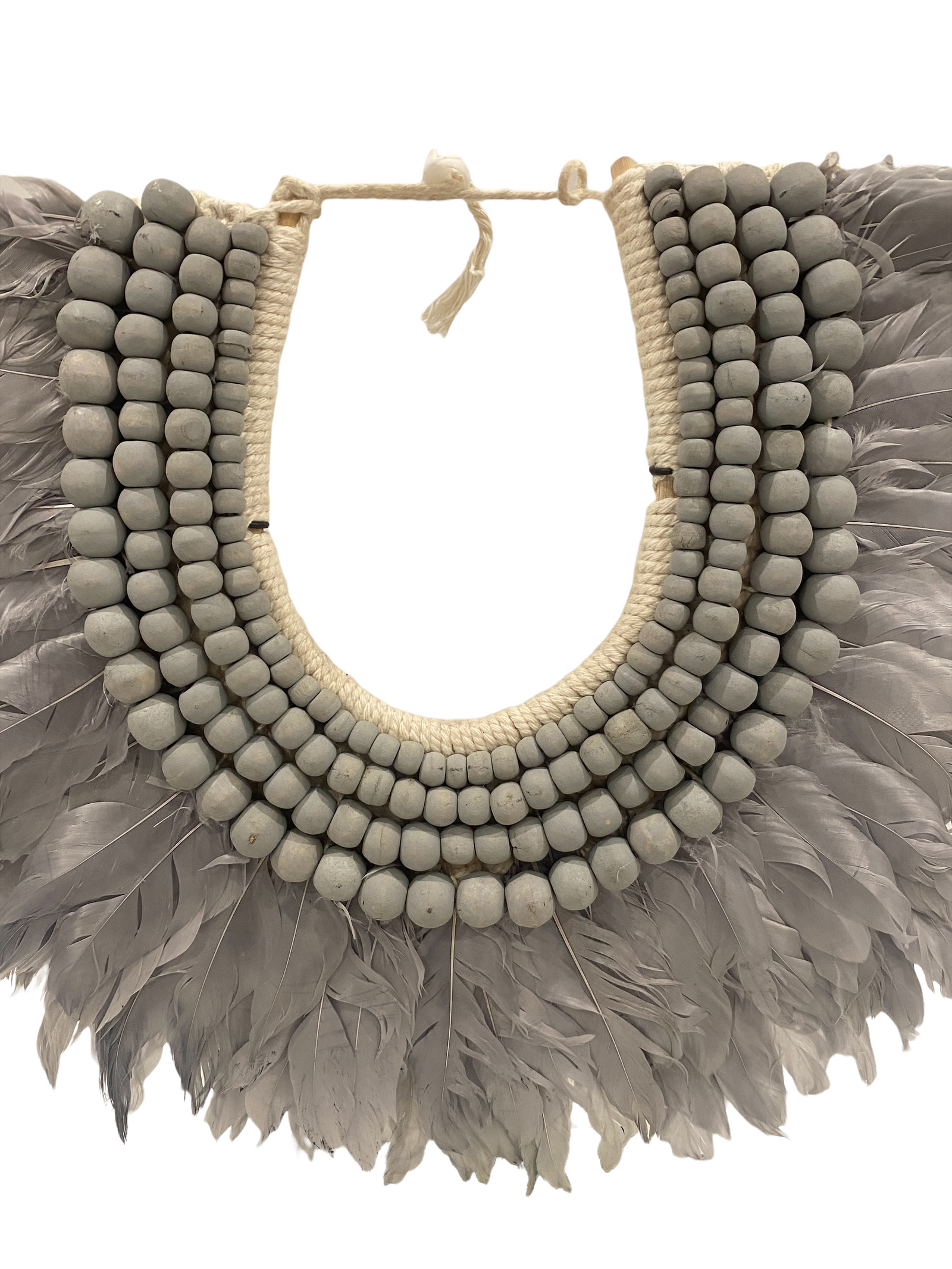 Feather and beaded necklace (22.3) grey