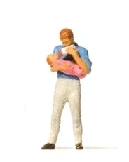 Hand-painted father with baby miniature terrarium figure, 1:87 scale