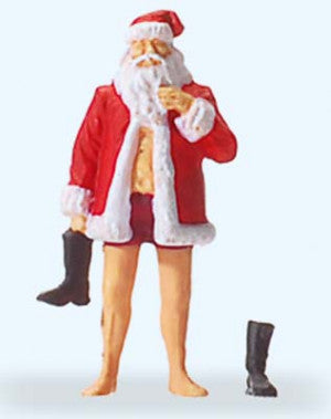 Hand-painted Father Christmas getting dressed miniature terrarium figure, 1:87 scale